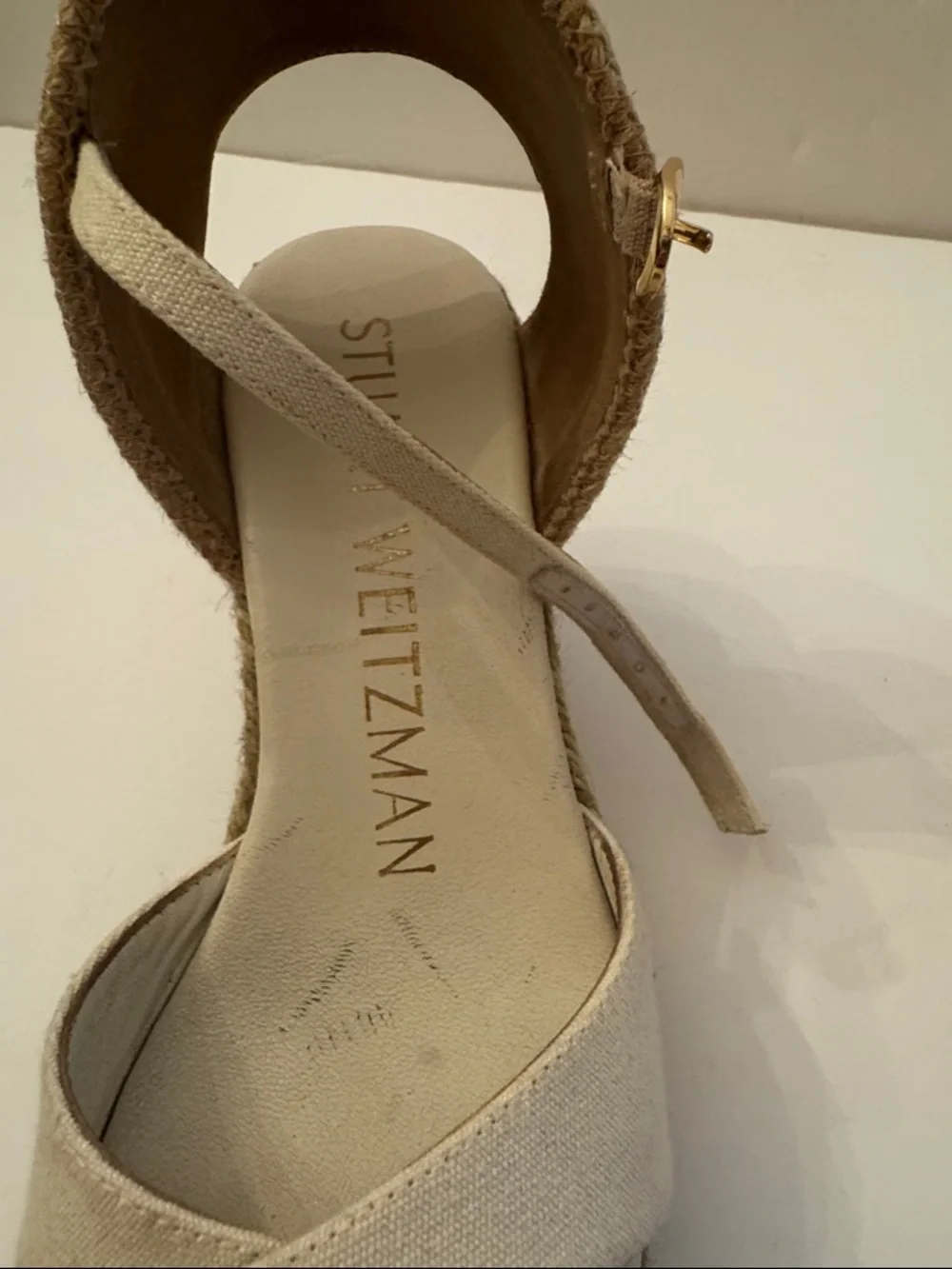 Stuart Weitzman Beige Canvas Espadrille Wedge Sandals Size 4B - Picture 9 of 10